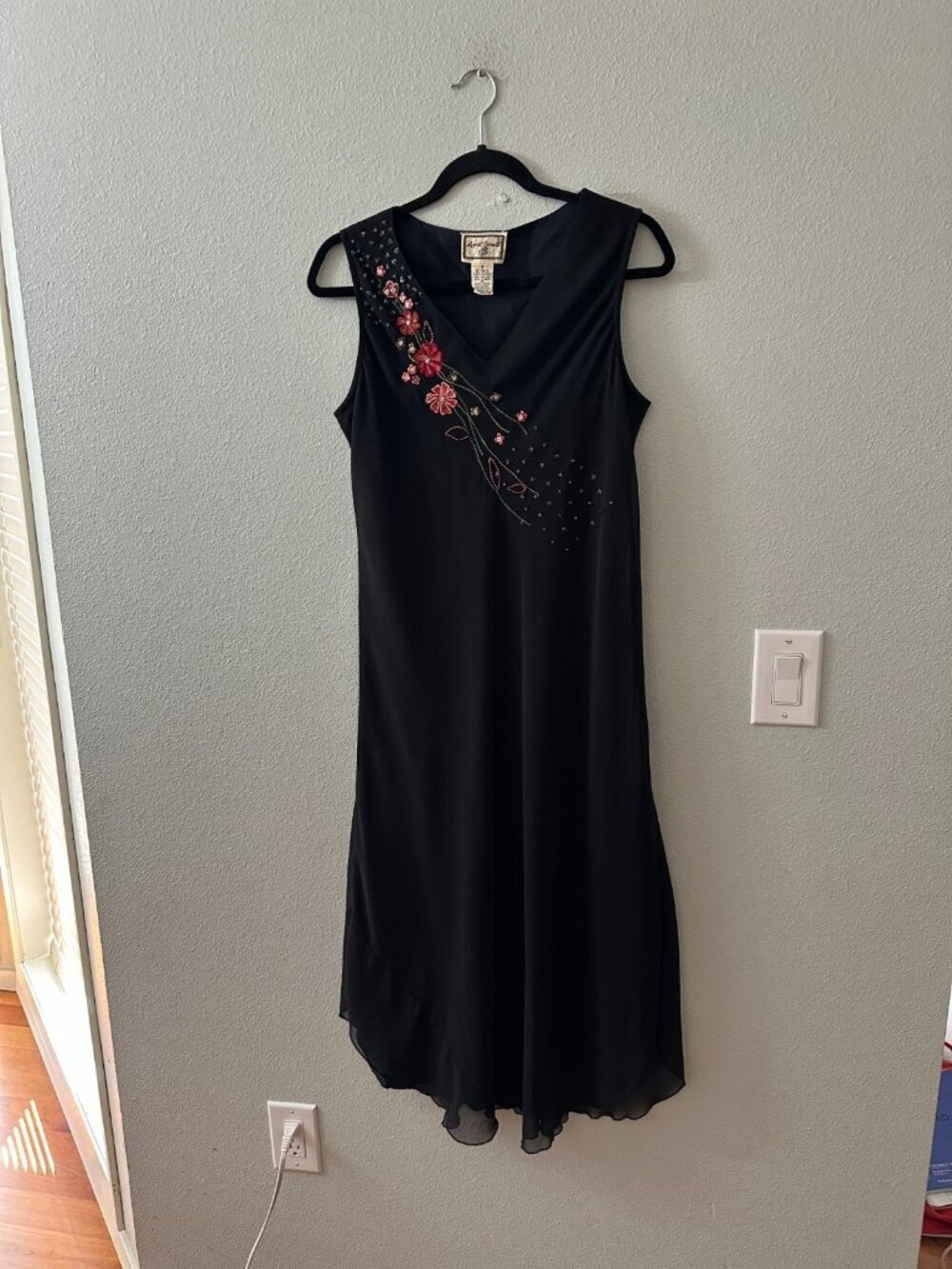 Vintage April Cornell Asymmetrical Black Maxi Dress Beaded SMALL Sequin Whimsy